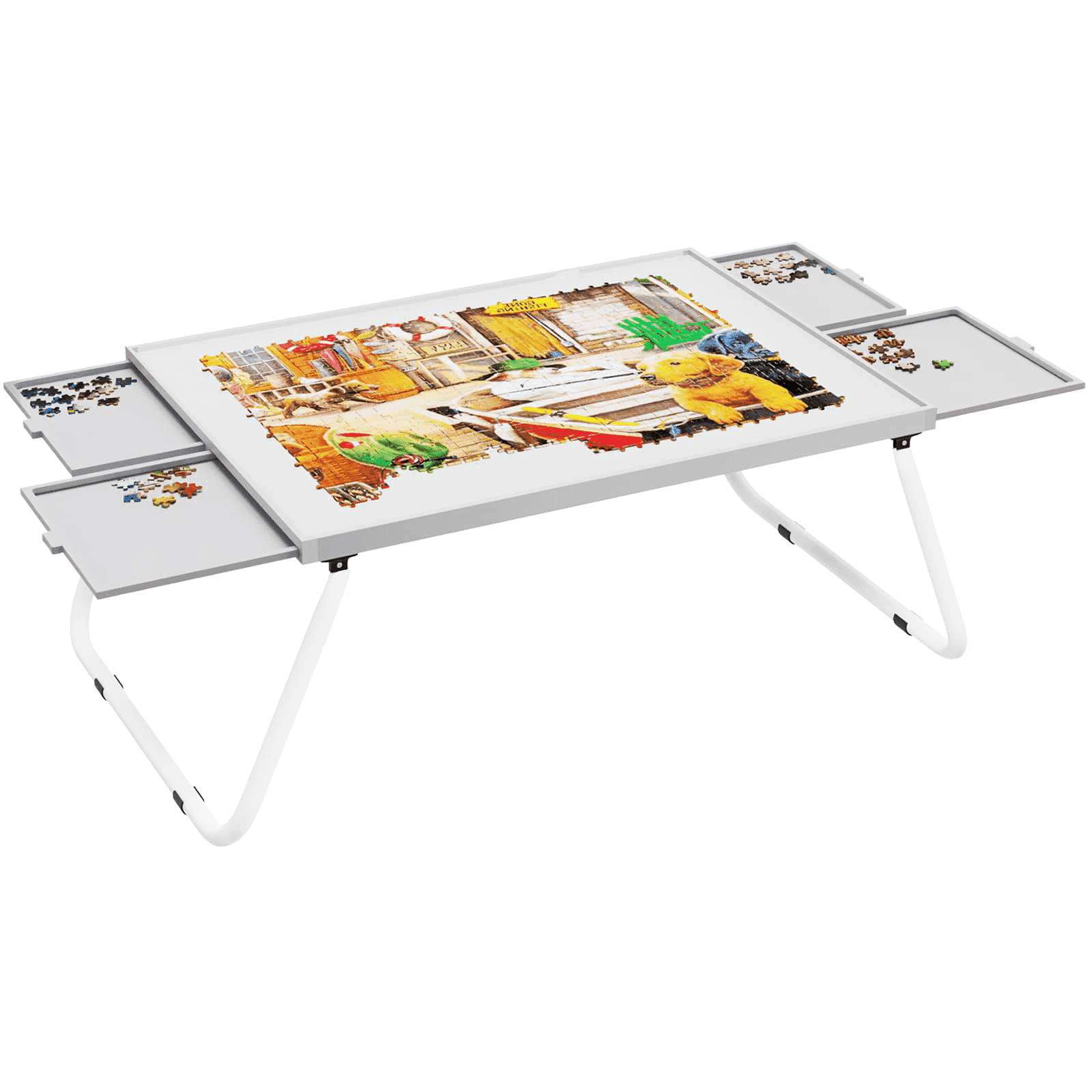 1500 PCS Jigsaw Puzzle Board with Drawers, Folding Puzzle Table with Legs, Puzzle Organizers and Storage, Puzzle Game Gift, White