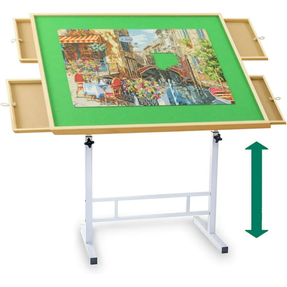 Puzzle Table with Drawers 1500 Piece, Jigsaw Puzzle Table with Legs Adjustable Angle & Height, Tilting Puzzle Tables for Adults with Cover Plastic, for Birthday