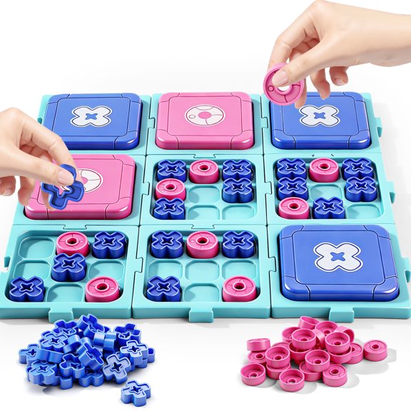 Puzzle Tic Tac Toe Strategy Game, Interactive Board Game for Family Fun