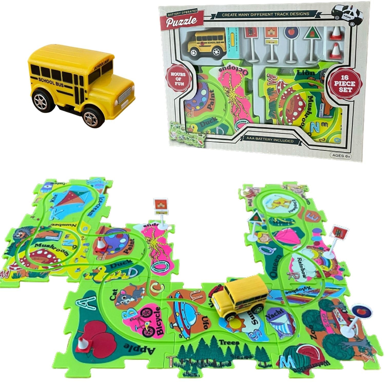 Puzzle Track Play Set AIF4 BatteryOperated Toy Vehicle & Puzzle Play Mat 16 Pc Sets