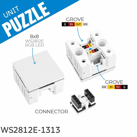 Puzzle Unit 8x8 RGB LED Matrix(WS2812E) Unit-Puzzle Multi-Color Light Control Unit