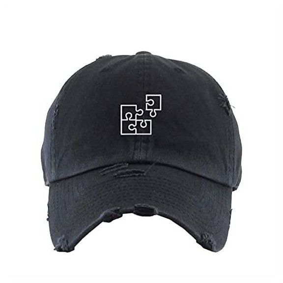 Puzzle Vintage Baseball Cap Embroidered Cotton Adjustable Distressed Dad Hat Brush Black