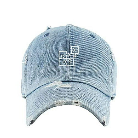Puzzle Vintage Baseball Cap Embroidered Cotton Adjustable Distressed Dad Hat Light Denim