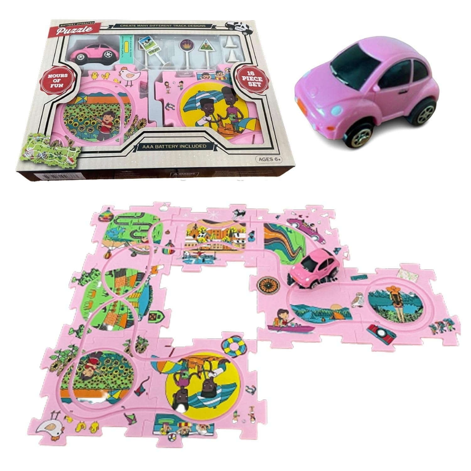Puzzle board Jigsaw Puzzles. bo Pink Sports Car Toy Vehicle Themed