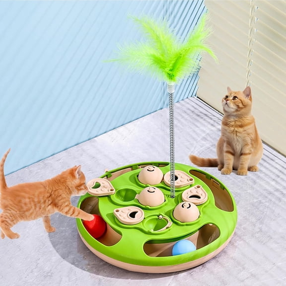Puzzle in 1 with Track Balls, Interactive Mentally for , Teaser & Feeder, Enrichment for Indoor Cats, Kitty ()