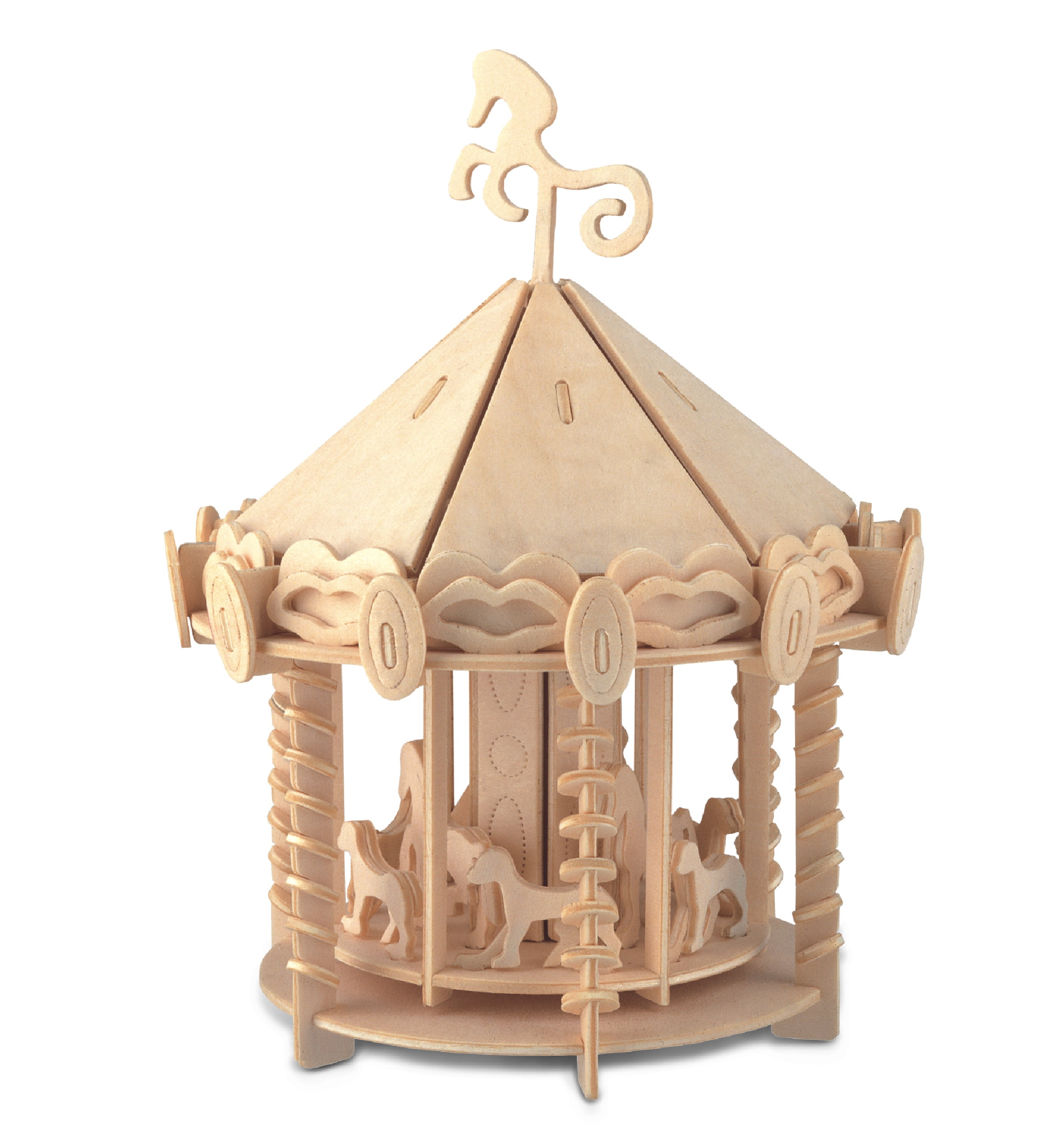 Puzzled 3D Puzzle Carousel Set Wood Craft Construction Model Kit, Fun ...