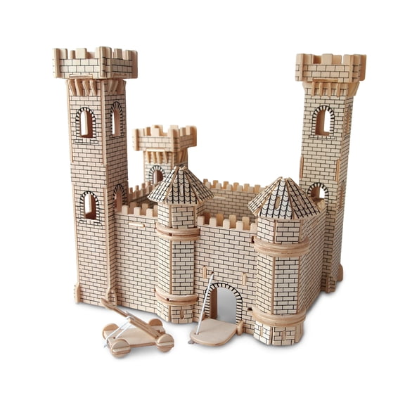 Puzzled 3D Puzzle Castle Set Wood Craft Construction Model Kit, Fun & Educational DIY Wooden Toy Assemble Model Unfinished Crafting Hobby Puzzle to Build and Paint for Decoration 182 Pieces Pack