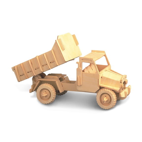 Puzzled 3D Puzzle Dump Truck Wood Craft Construction Model Kit, Fun, Unique & Educational DIY Wooden Toy Assemble Model Unfinished Crafting Hobby Puzzle to Build & Paint for Decoration 75 Pieces Pack