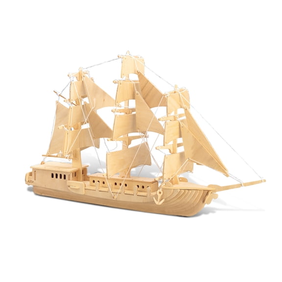 Puzzled 3D Puzzle European Sailing Boat Wood Craft Construction Model Kit, Educational DIY Wooden Toy Assemble Model Unfinished Crafting Hobby Puzzle to Build & Paint for Decoration 80 Pieces Pack