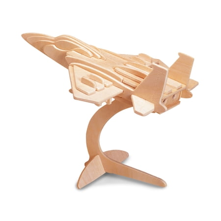 Puzzled 3D Puzzle F-15 Fighterplane Wood Craft Construction Model Kit, Fun & Educational DIY Wooden Toy Assemble Model Unfinished Crafting Hobby Puzzle to Build & Paint for Decoration 35 Pieces Pack