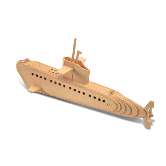 Puzzled 3D Puzzle Submarine Watercraft Wood Craft Construction Kit Fun & Educational DIY Wooden Toy Assemble Model Unfinished Crafting Hobby Navy Ship Puzzle to Build & Paint for Decoration 29pcs Pack