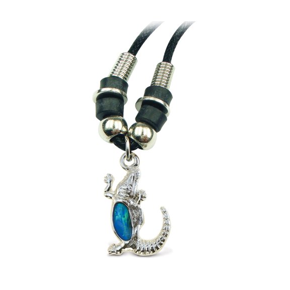 Puzzled Blue & Silver Aqua Alligator Necklace, 18 Inch Fashionable & Elegant Wild Style Chain Jewelry with Genuine New Zealand Paua Shell Pendant Wildlife Animals Themed Unisex Fashion Neck Accessory