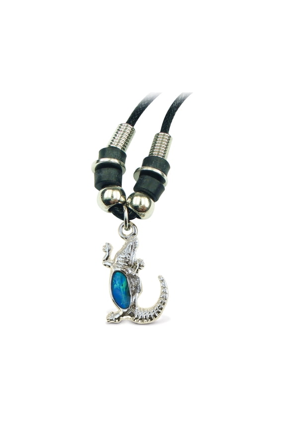 Blue & Silver Aqua Alligator Necklace, 18 Inch Fashionable & Elegant Wild Style Chain Jewelry with Genuine New Zealand Paua Shell Pendant Wildlife Animals Themed Unisex Fashion Neck Accessory