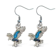 Puzzled Blue & Silver Eagle Dangle Post Fish Hook Drop Earrings, 1.35 Inch Fashionable Sparkling Elegant Jewelry with Genuine New Zealand Paua Shell Wildlife Bird Themed Fashion Ear Accessory 2 Pcs