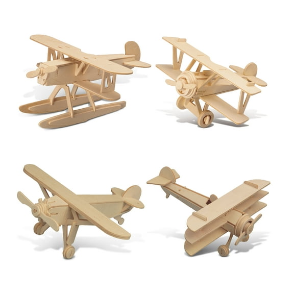 Puzzled Bundle of Airplanes Wooden 3D Puzzle Kits - 4 Pack