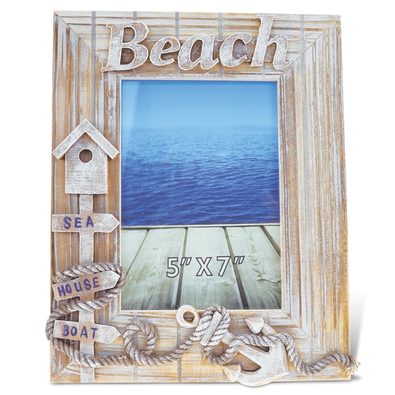 Puzzled CoTa Global Baja Wooden 5x7 Picture Frame - White Wooden Distressed Picture Frame, Handmade Beach-Themed Wooden Frame for Tabletop or Wall. Cute Frames for Vacation and Cruise - 10.5 Inches