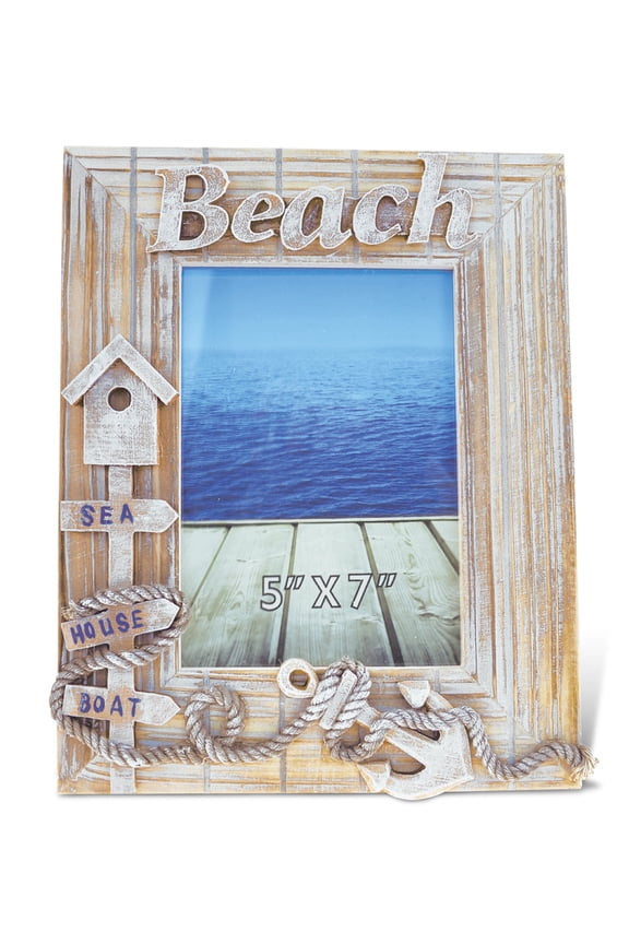 CoTa Global Baja Wooden 5x7 Picture Frame - White Wooden Distressed Picture Frame, Handmade Beach-Themed Wooden Frame for Tabletop or Wall. Cute Frames for Vacation and Cruise - 10.5 Inches