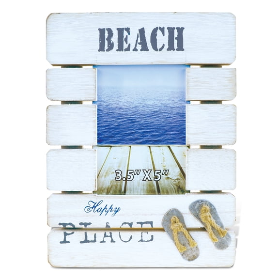 Puzzled CoTa Global Dream Beach Photo Frame 3.5x5 - White Distressed Wood Sandals Photo Frame for Summer Vacation Memory, Handmade Coastal Sand Nautical Picture Frame For Tabletop - 9 Inches