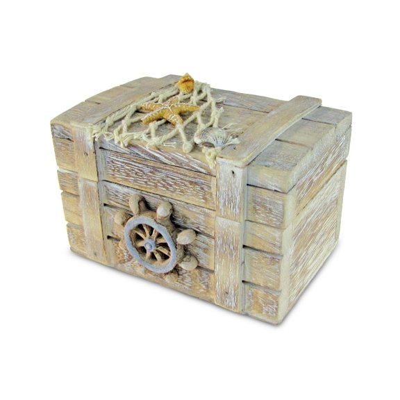 CoTa Global Nautical Vintage Wooden Jewelry Box with Hinged Lid - 4.25 Inch