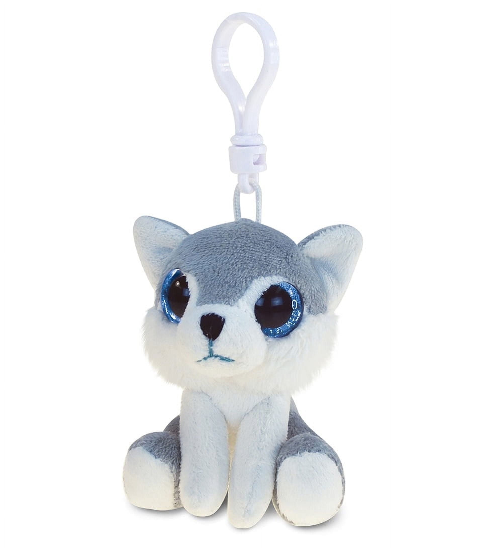 DolliBu Big Eye Wolf Plush Keychain with Clip - Cute Plush Wolf Stuffed Animal Backpack Charm for Girls, Boys, Kids, Animal Keychains for Backpacks, Cute Bag Charms, Small Bookbag Charms for Girls