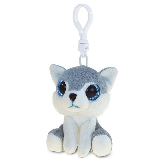 DolliBu Big Eye Wolf Plush Keychain with Clip - Cute Plush Wolf Stuffed Animal Backpack Charm for Girls, Boys, Kids, Animal Keychains for Backpacks, Cute Bag Charms, Small Bookbag Charms for Girls