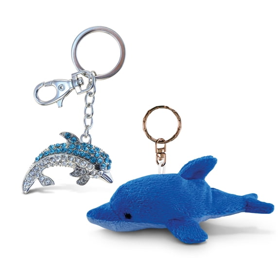 Puzzled Dolphin Plush Keychain and Sparkling Charm - Ocean Sea Life Theme - Set of 2 - Unique and Useful Gift and Souvenir - Item #K5827-6508
