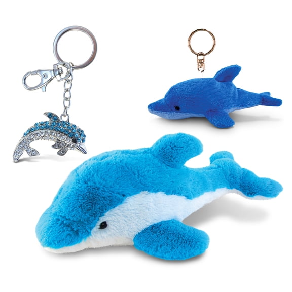 Puzzled Dolphin Super Soft Plush, Plush Keychain and Sparkling Charm - Ocean Sea Life Theme - Set of 3 - Elegant Unique Gift and Useful Souvenir - Item #K5182-5827-6508