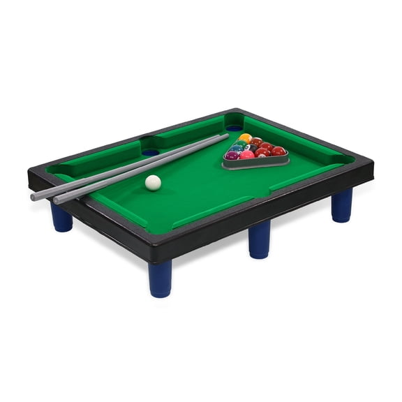 Mozlly Miniature Pool Table Set - Adult and Kids Pool Table Billiard Set, Mini Pool Table Classic Playtime Table Set, Includes Portable Small Pool Table, Balls, Cues, and Triangle - 8.1x4.5 Inches