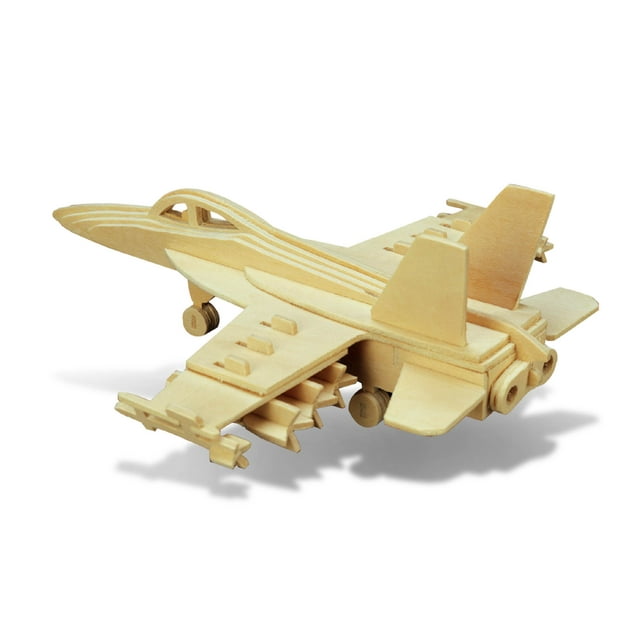 Puzzled F-18 Hornet 3D Puzzle Airplane Model Wood Building Kit - 3D Model Airplane Building Kit for Kids and Adults, Fun Educational Model Plane Kit to Paint and Build Craft 3D Model Kit - 47 Pieces