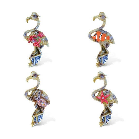 Puzzled Flamingo Refrigerator Rockstone Magnet - Birds Theme - Set of 4 - Unique Affordable Gift and Souvenir - Item #7605