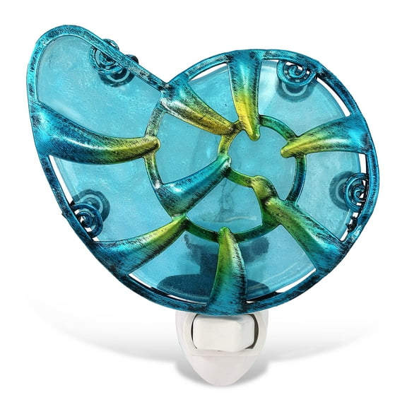 Puzzled Glass Art Blue Sea Shell Night Light - Decorative Night Light Beach Decor for Bedroom, Bathroom, Perfect Seashell Lamp Decorative Room Lights, Elegant Plug In Wall Lamp with On and OFF Switch