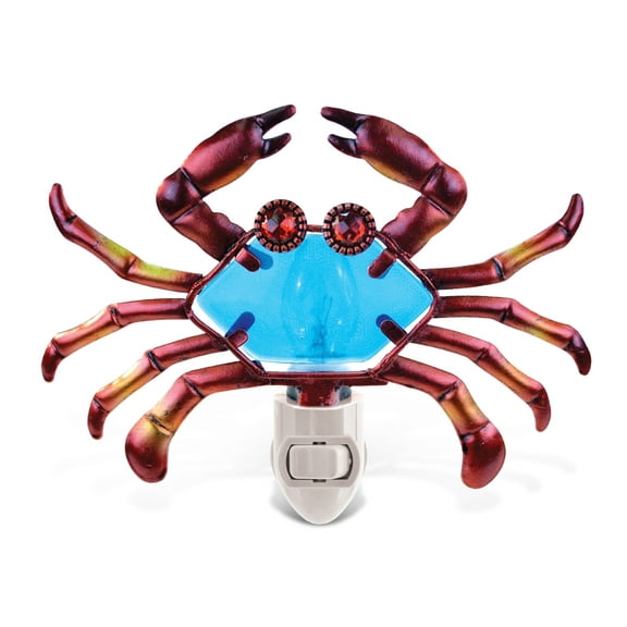Puzzled Glass Art LED Night Light, Energy Efficient Plug In Decorative Socket Lamp, Manual On & Off Portable Lights for Stairway, Bedroom, Bathroom, Nursery, Home Accessory & Kitchen Decor - Crab