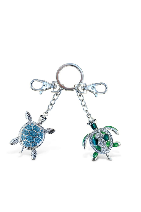 Green and Blue Sea Turtle Sparkling Charm Elegant Keychain -Zinc Alloy