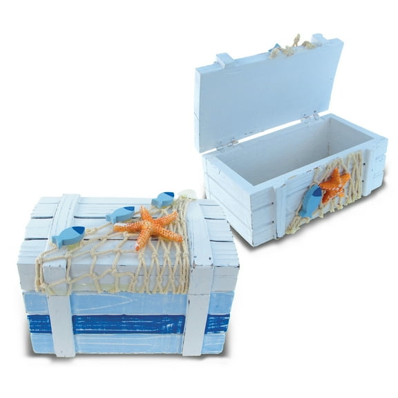 Puzzled Light Blue Stripes Treasure Box Small and Large -Set of 2