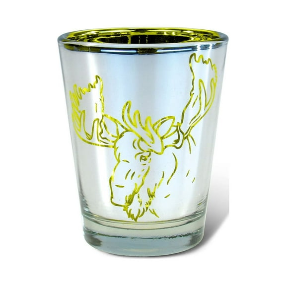 Puzzled Moose / Elk Silver and Gold Shot Glass 1.70 Oz