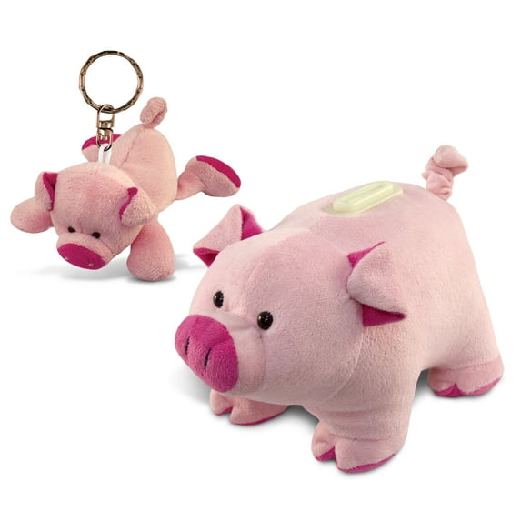 Puzzled Pig Plush Keychain and Bank - Animals Theme - Set of 2