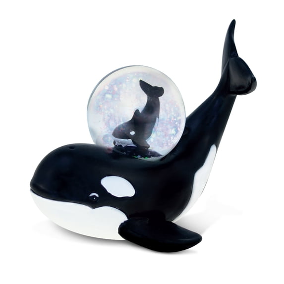 Puzzled Resin Orca Killer Whale Snow Globe (45mm), 3.9 Inch Tall Figurine Intricate & Meticulous Detailing Art Handcrafted Sculpture Tabletop Centerpiece Accent Marine Life Animal Themed Home Décor
