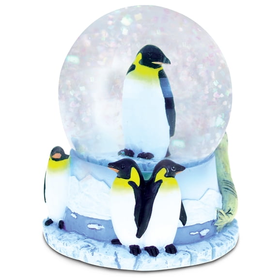 Puzzled Resin Stone Penguin Family Glass Snow Globe (65mm), 3.5 inch Figurine Intricate Statue Art Handcrafted Tabletop Sculpture Desk Centerpiece Accent - Christmas Marine Theme Home Dcor
