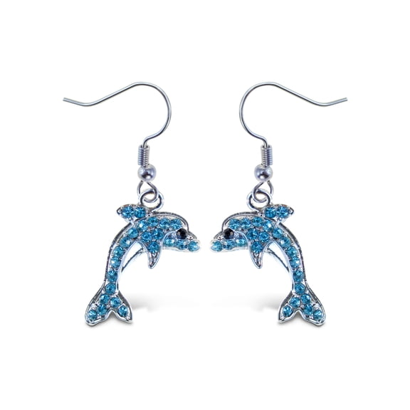 Puzzled Sparkling Dolphin Necklace and Earrings Set Charming Necklace and Earring Set - Ocean Sea Life Theme - Aqua Jewelry Always Unique Gift - Item #K6301-6351