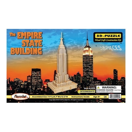 Puzzled 3D Puzzle Empire State Building Wood Craft Construction Model Kit, Educational DIY Wooden Toy Assemble Model Unfinished Crafting Hobby Puzzle to Build and Paint for Decoration 58 Pieces Pack