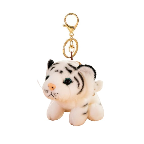 Puzzled Tiger Plush Keychain Stuffed Animal Toy - Soft Plush Wild Life Animal Brown Tiger Charm Keyring, Cute Decorative Plush Toy Accessory