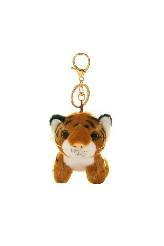 Puzzled Tiger Plush Keychain Stuffed Animal Toy - Soft Plush Wild Life Animal Brown Tiger Charm Keyring, Cute Decorative Plush Toy Accessory