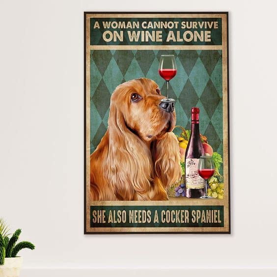 Puzzles 300 PCS Vintage A Woman Cannot Survive On Wine Alone She Also Needs A Cocker Spaniel Home Poster