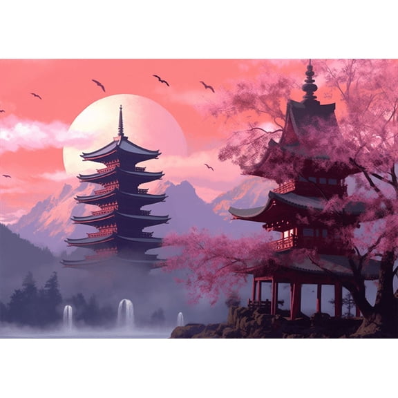 Puzzles 300 pieces for adults Cherry Sakuras temple Formation wooden Challenging Puzzles Perfect for Game Nights 14.9'' x 10.2''