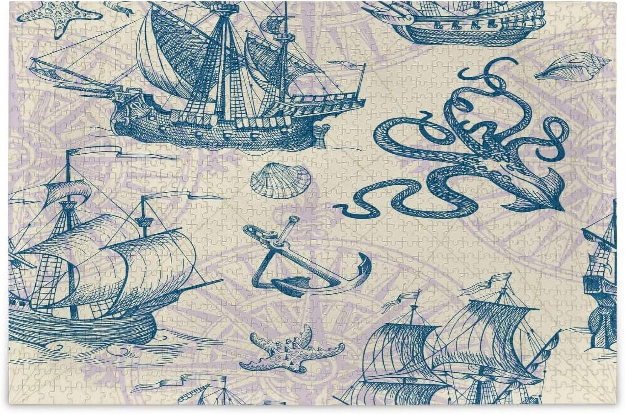 1000 Piece Vintage Pirate Ship Jigsaw Puzzle For Adults - 20x27 Inch Educational Fun