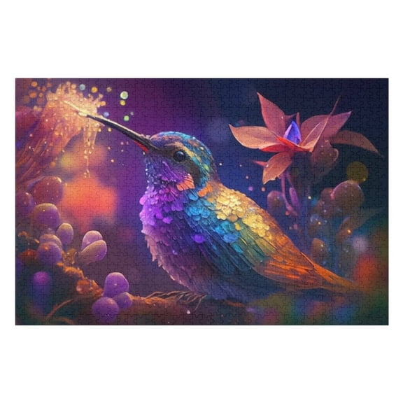 Puzzles for Adults 1000 Pieces - Bird Flying Near Blossom Neon Tree Best Challenging Puzzles for Cognitive Workout - Safe Eco-Friendly - Most Popular Leisure Activities