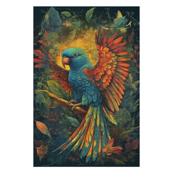 Puzzles for Adults 1000 Pieces - Brightly Colored Parrot Perched Branch With Leaves Flowers Puzzle Challenging Educational Toys Puzzles Reduced Pressure Gift