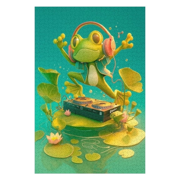 Puzzles for Adults 1000 Pieces - Cartoon Frog Dj Funny Puzzles Brain Challenge Educational Game Relaxation Pastime Entertainment Activity Decorative Puzzle
