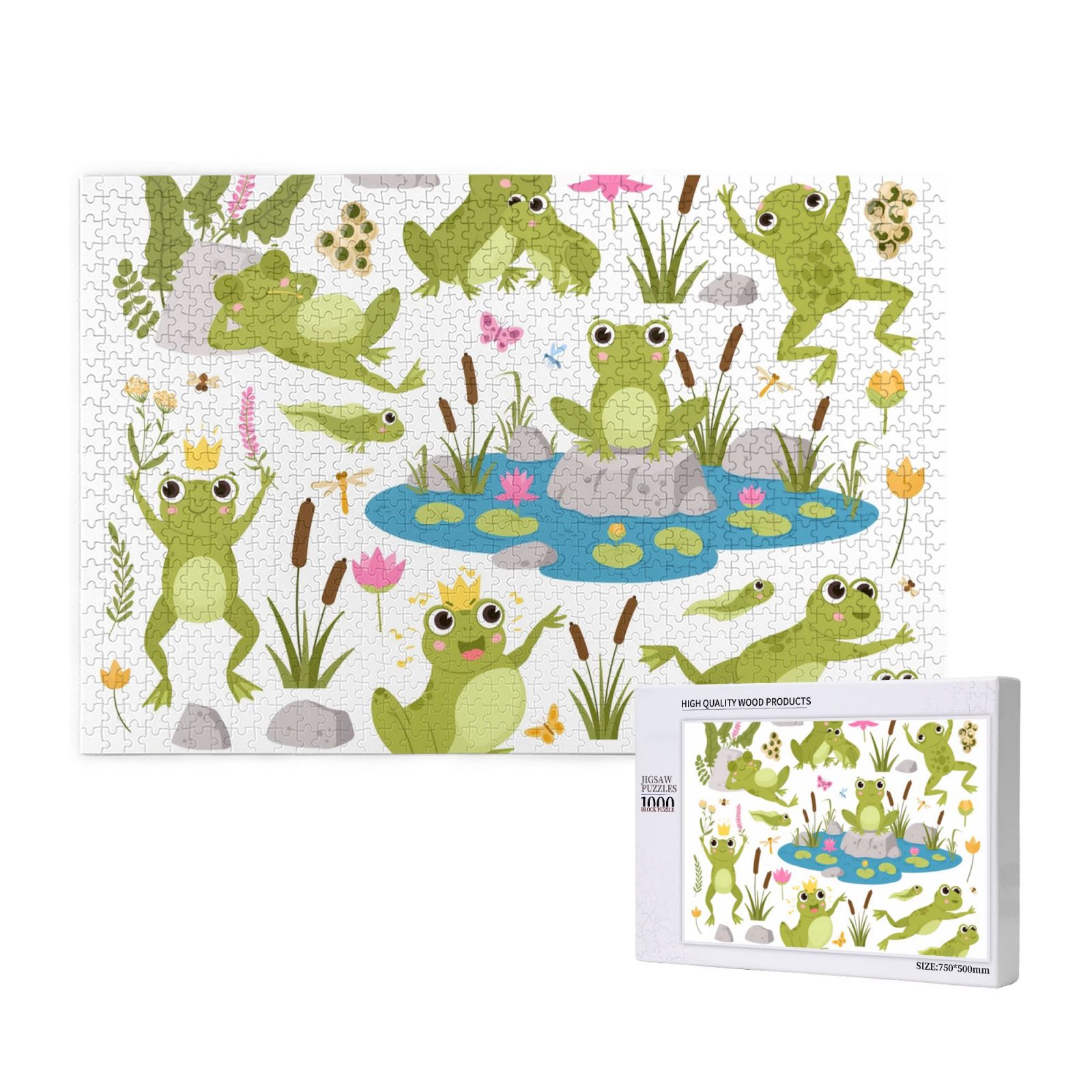 Puzzles for Adults 1000 Pieces, Cartoon Frogs Challenging Jigsaw Puzzles Wooden Puzzles for Adults and Kids, Cool Unique Cute Wood Puzzles Gift Family Game 29.5x19.7in