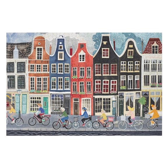 Puzzles for Adults 1000 Pieces - Cartoon Vibrant Cityscape Amsterdam With Its Iconic Canals Challenging Gift for Puzzle Lovers, Fun Time with Friends, Displayable Wall Decor